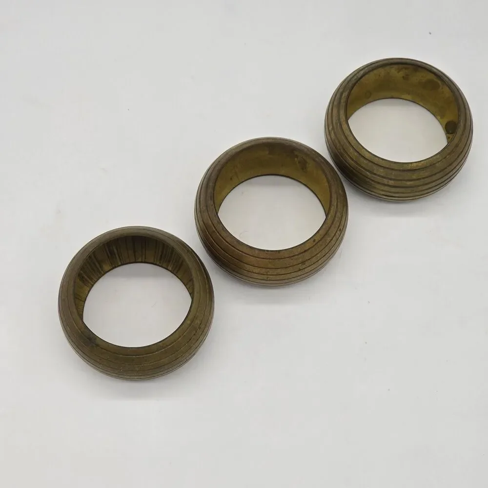 Vintage Solid Brass Napkin Rings Ribbed Barrel Design Set of 3
